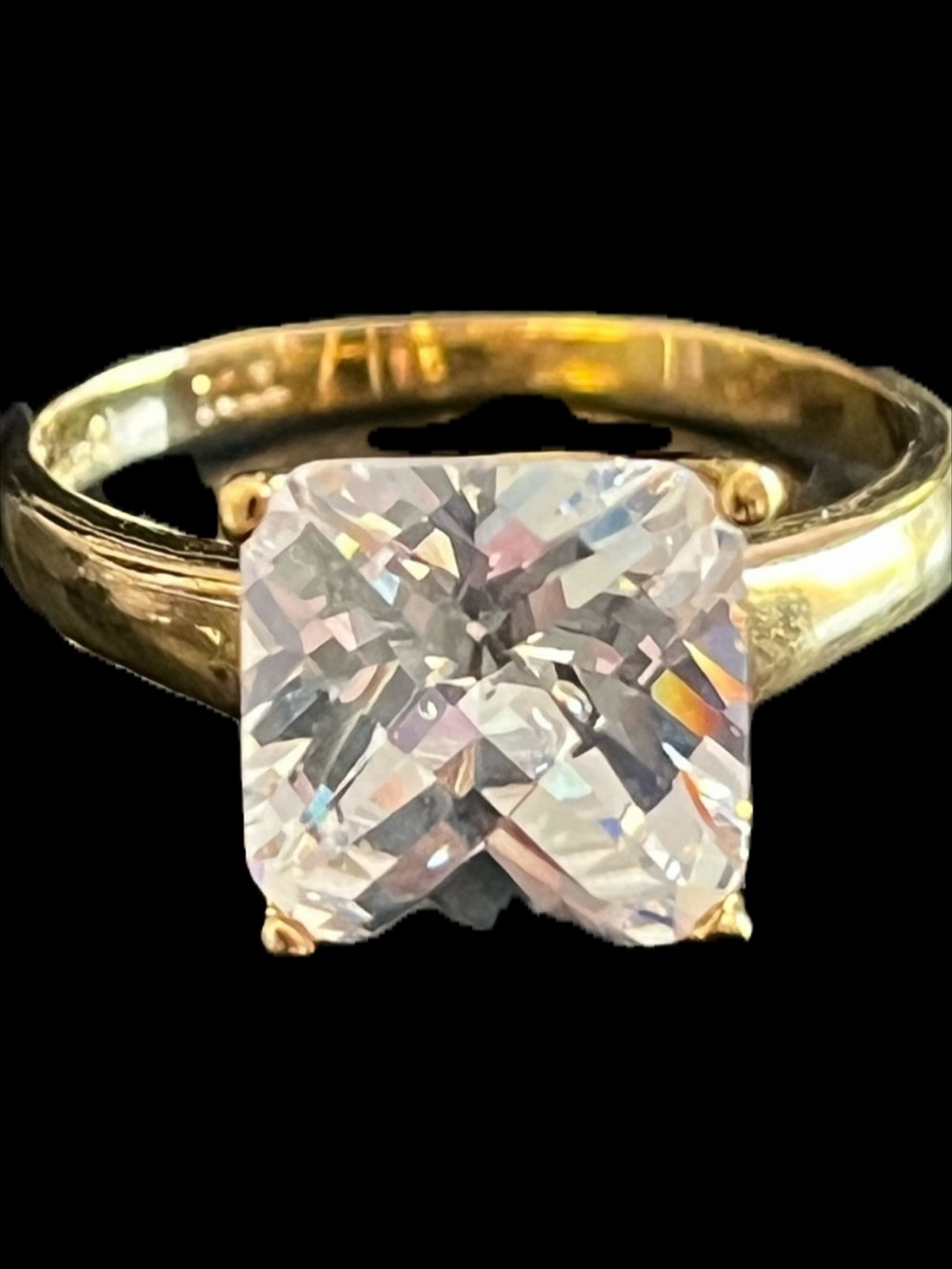 5ct fancy cushion checkerboard cut solitaire statement CZ engagement ring gold